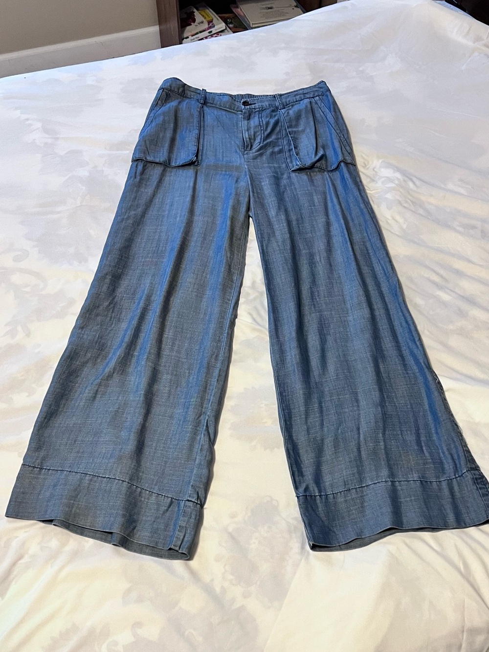 Current Air Los Angeles Wide-Leg Chambray Pants in Light Blue